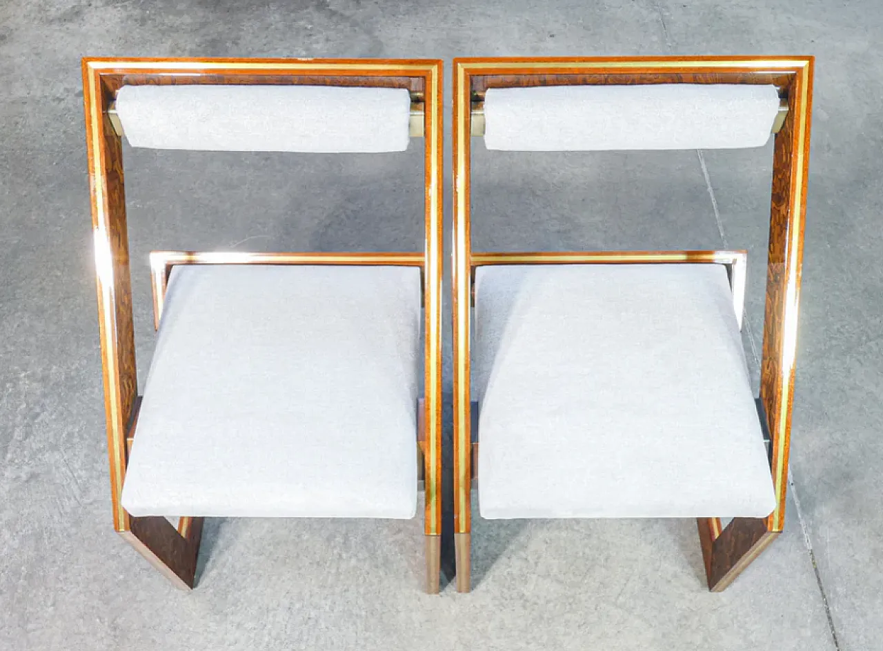 4 Wood and brass chairs by Poggioli, 1970s 6