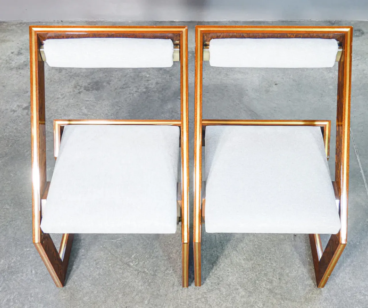 4 Wood and brass chairs by Poggioli, 1970s 8