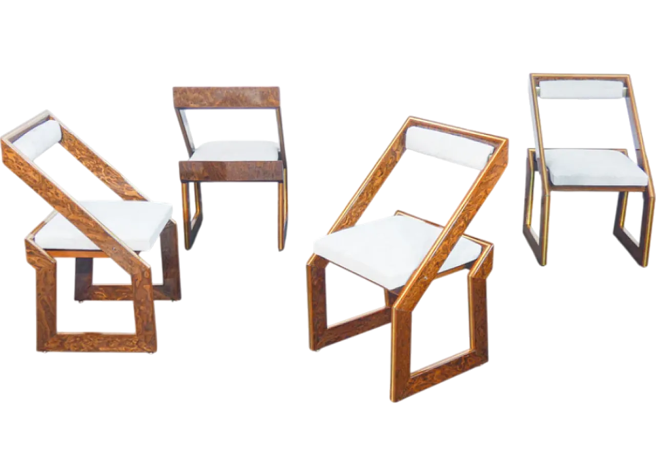 4 Wood and brass chairs by Poggioli, 1970s 9