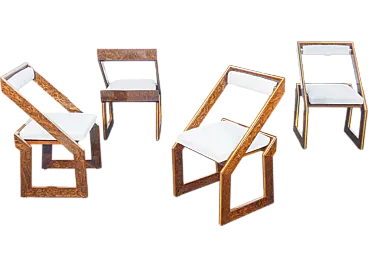 4 Wood and brass chairs by Poggioli, 1970s