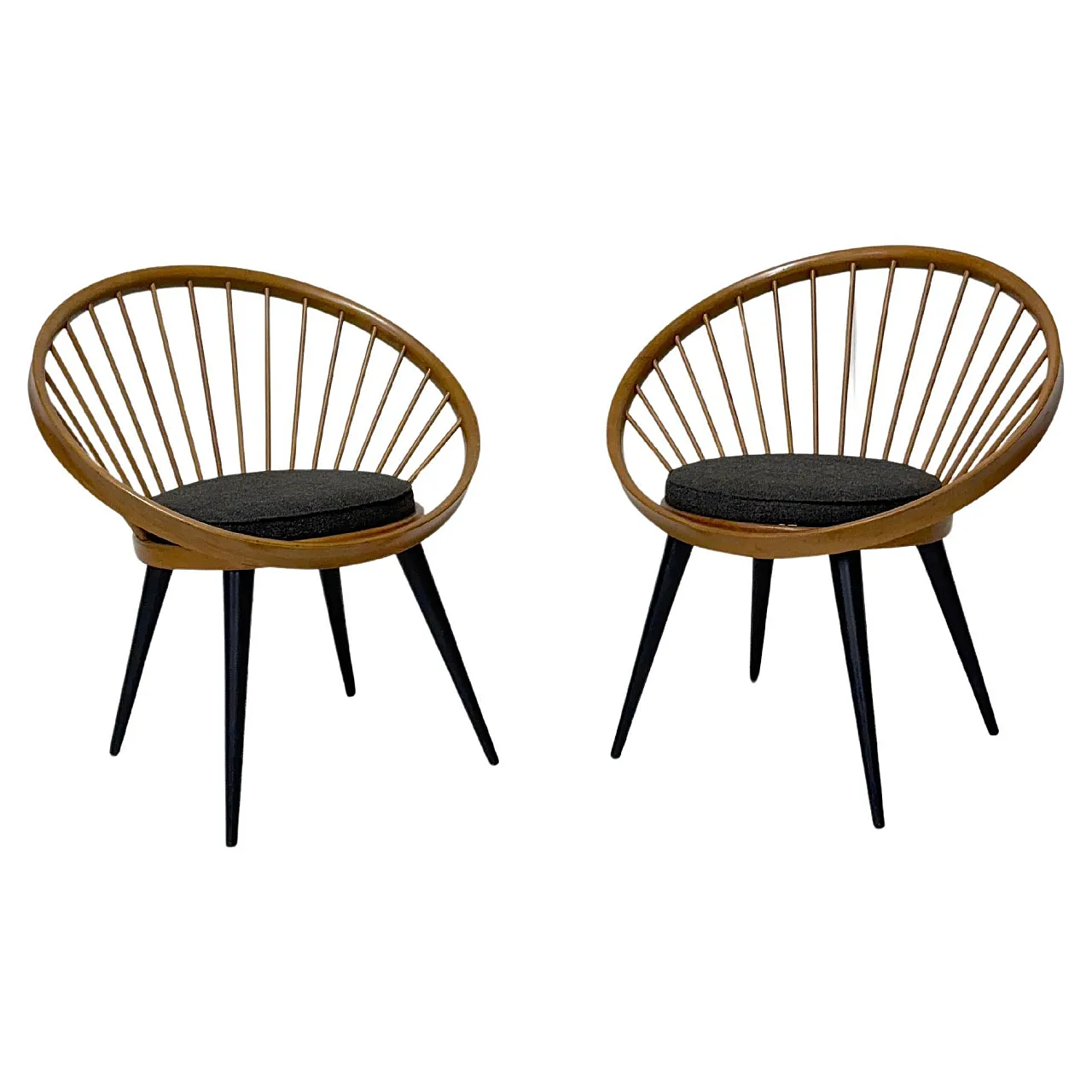 Pair of Circle Chairs by Yngve Ekstrom, 1950s 1