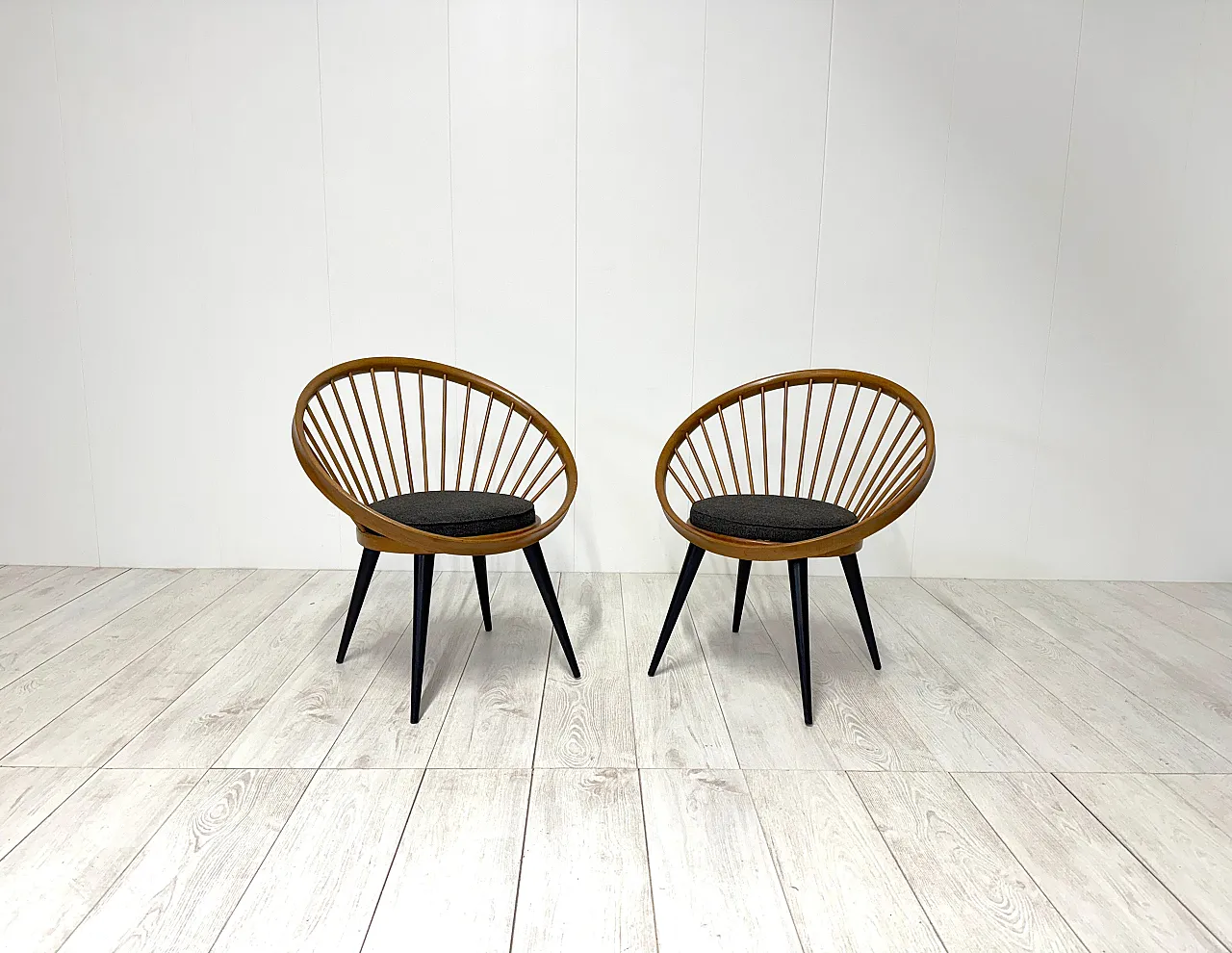 Pair of Circle Chairs by Yngve Ekstrom, 1950s 2