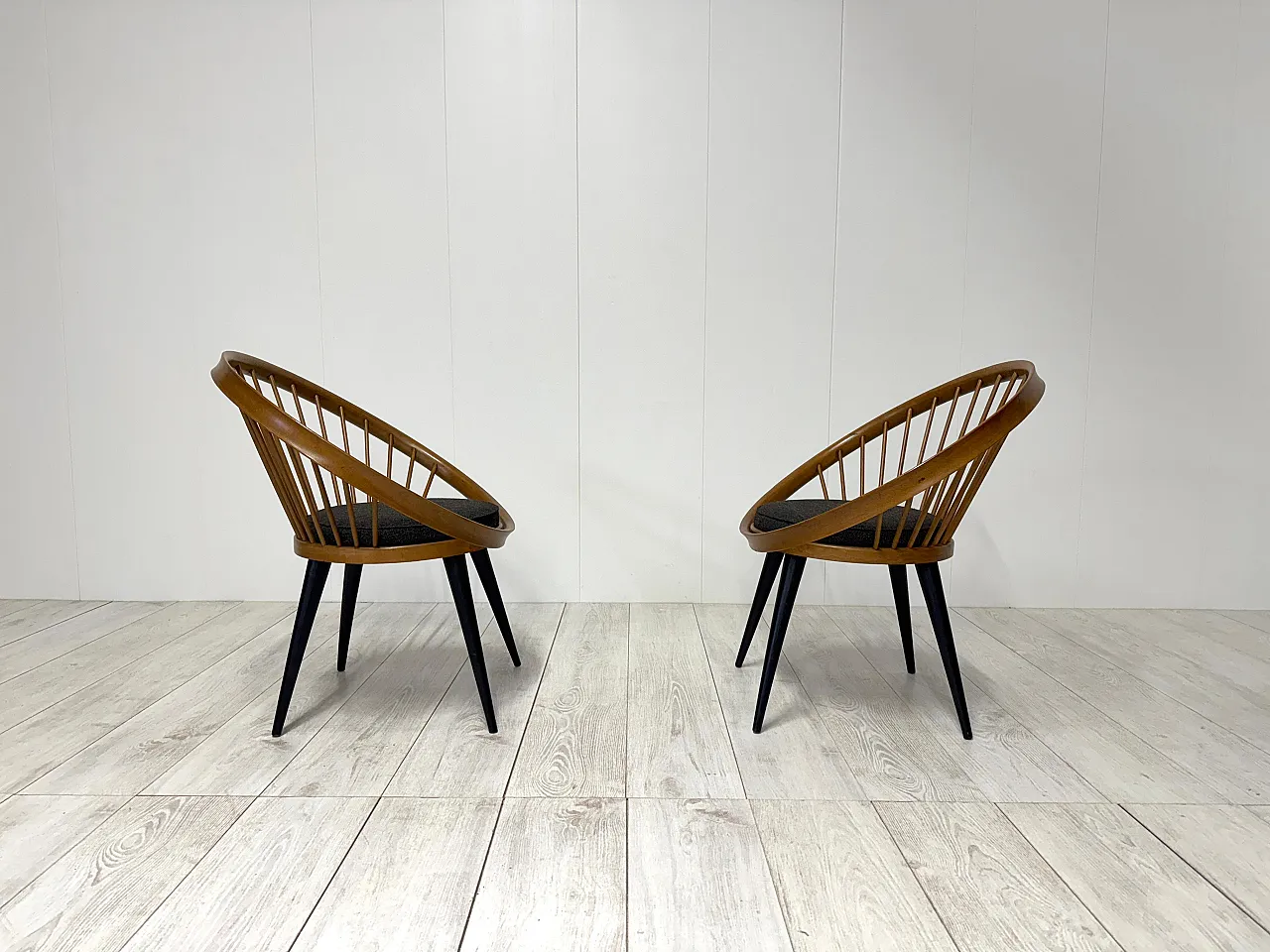 Pair of Circle Chairs by Yngve Ekstrom, 1950s 5