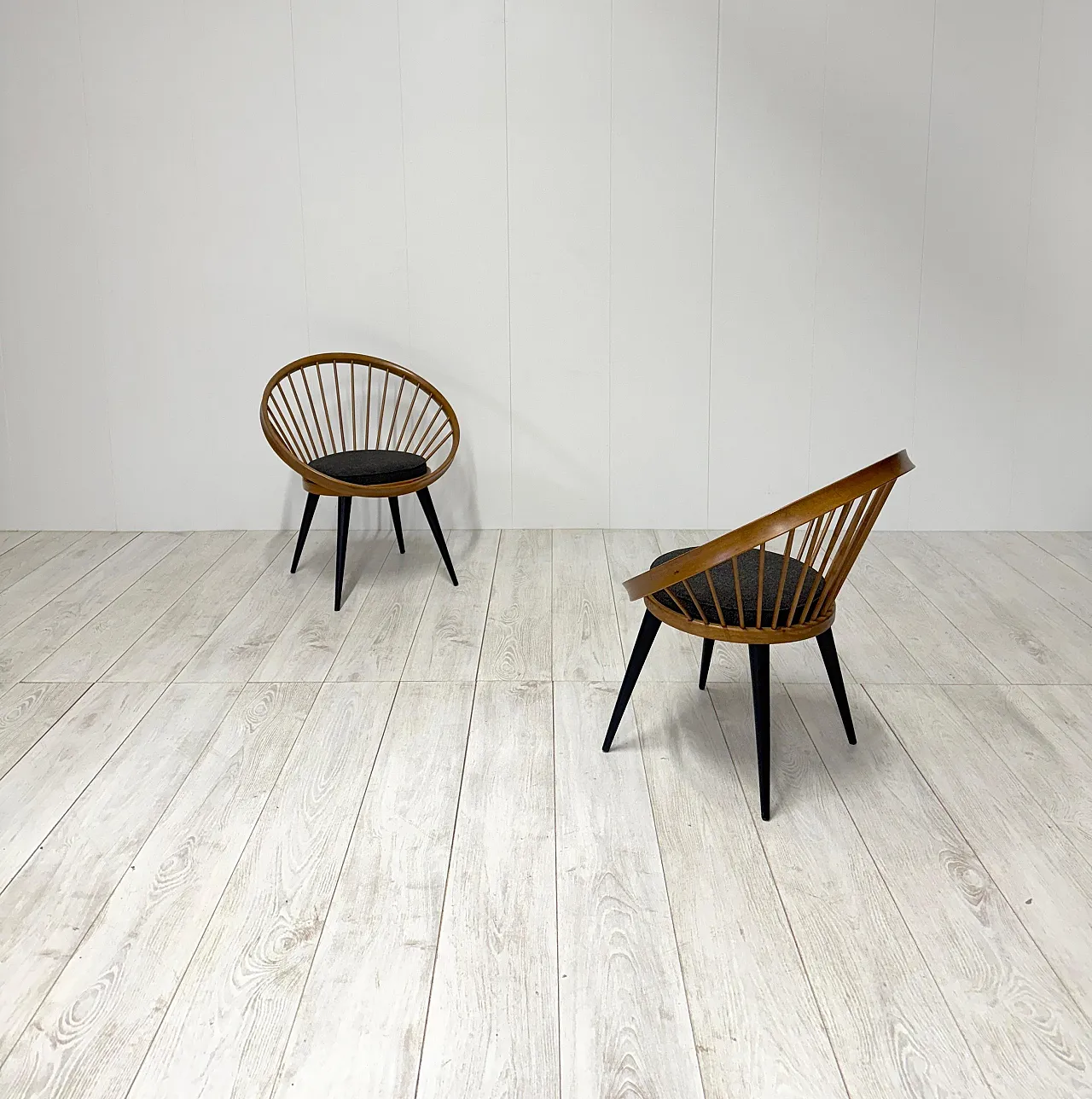 Pair of Circle Chairs by Yngve Ekstrom, 1950s 8