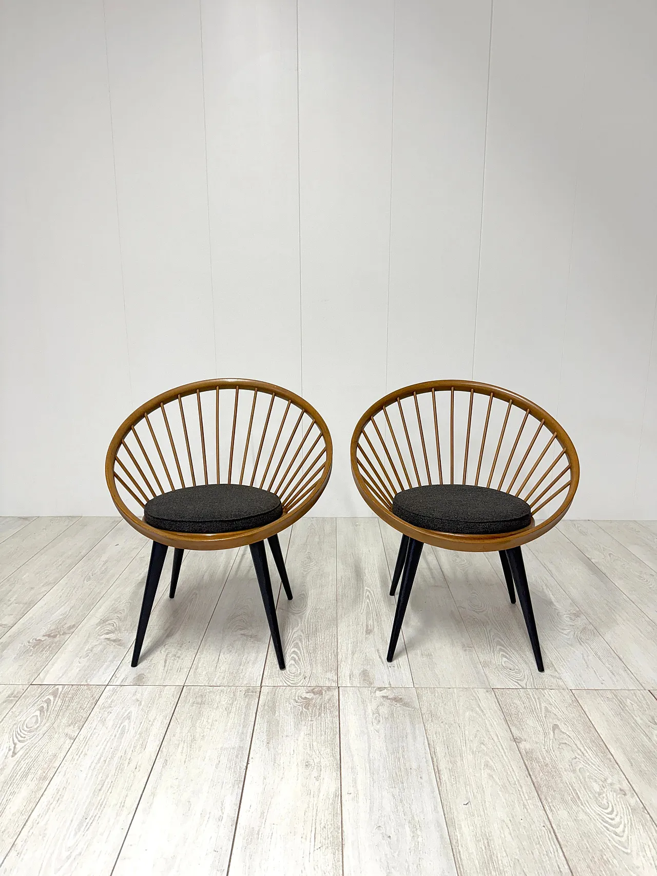 Pair of Circle Chairs by Yngve Ekstrom, 1950s 9