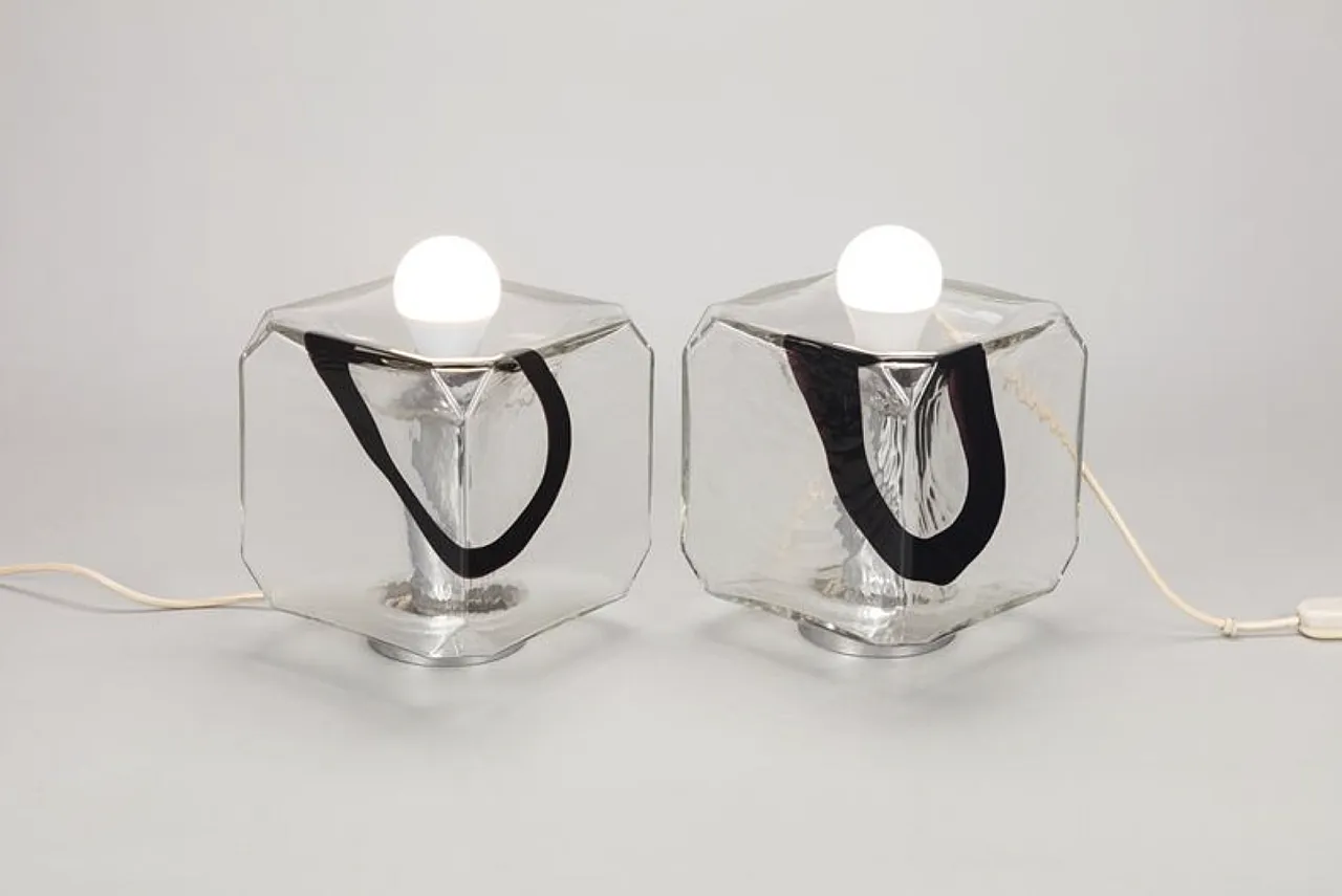 Pair of Murano blown glass table lamp by F.lli Toso, 1970s 15