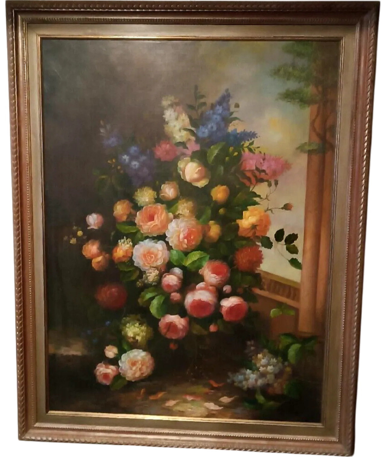 Flower painting, oil on canvas with gilt frame, 1970s 13