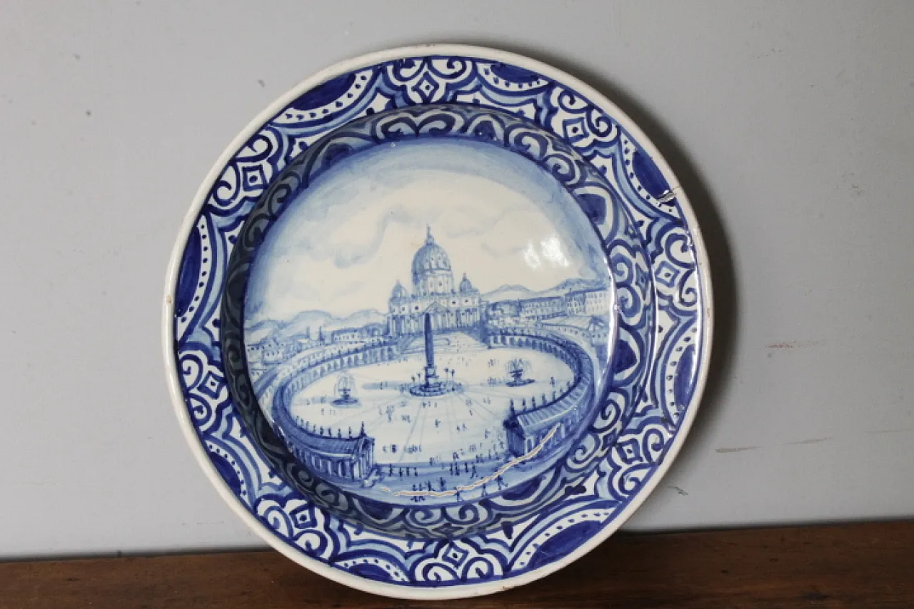 Grande piatto maiolica raffigurante Roma, 1915 2