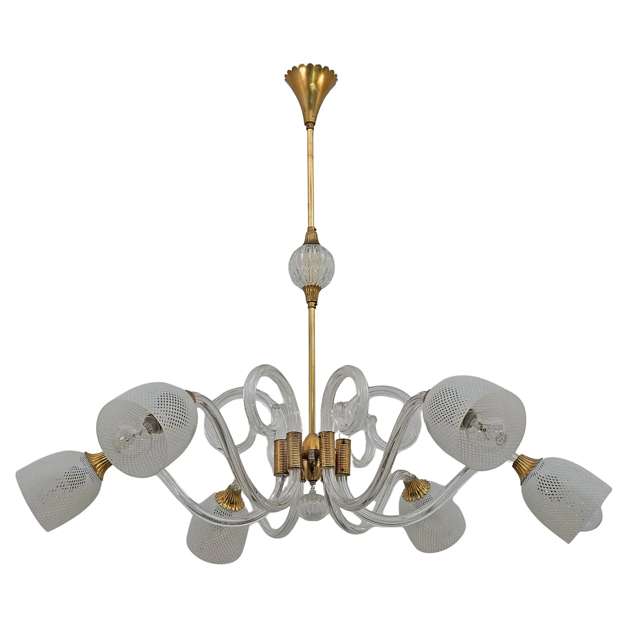 Murano glass and brass chandelier by Ercole Barovier, 1930s 1