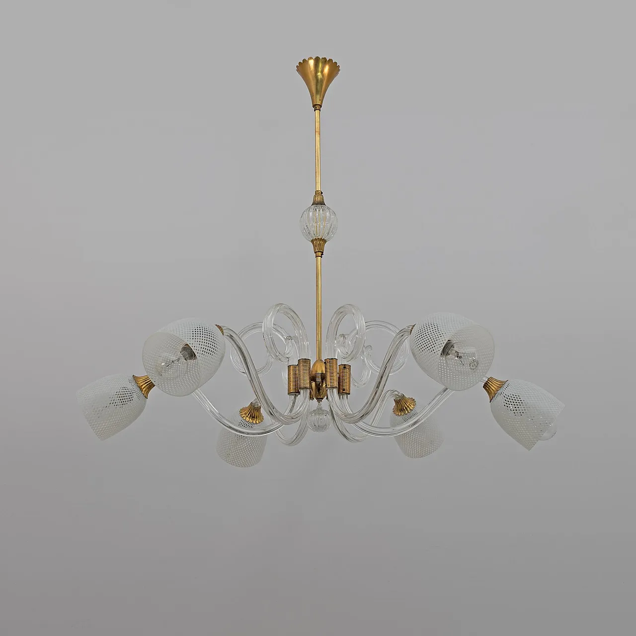 Murano glass and brass chandelier by Ercole Barovier, 1930s 2