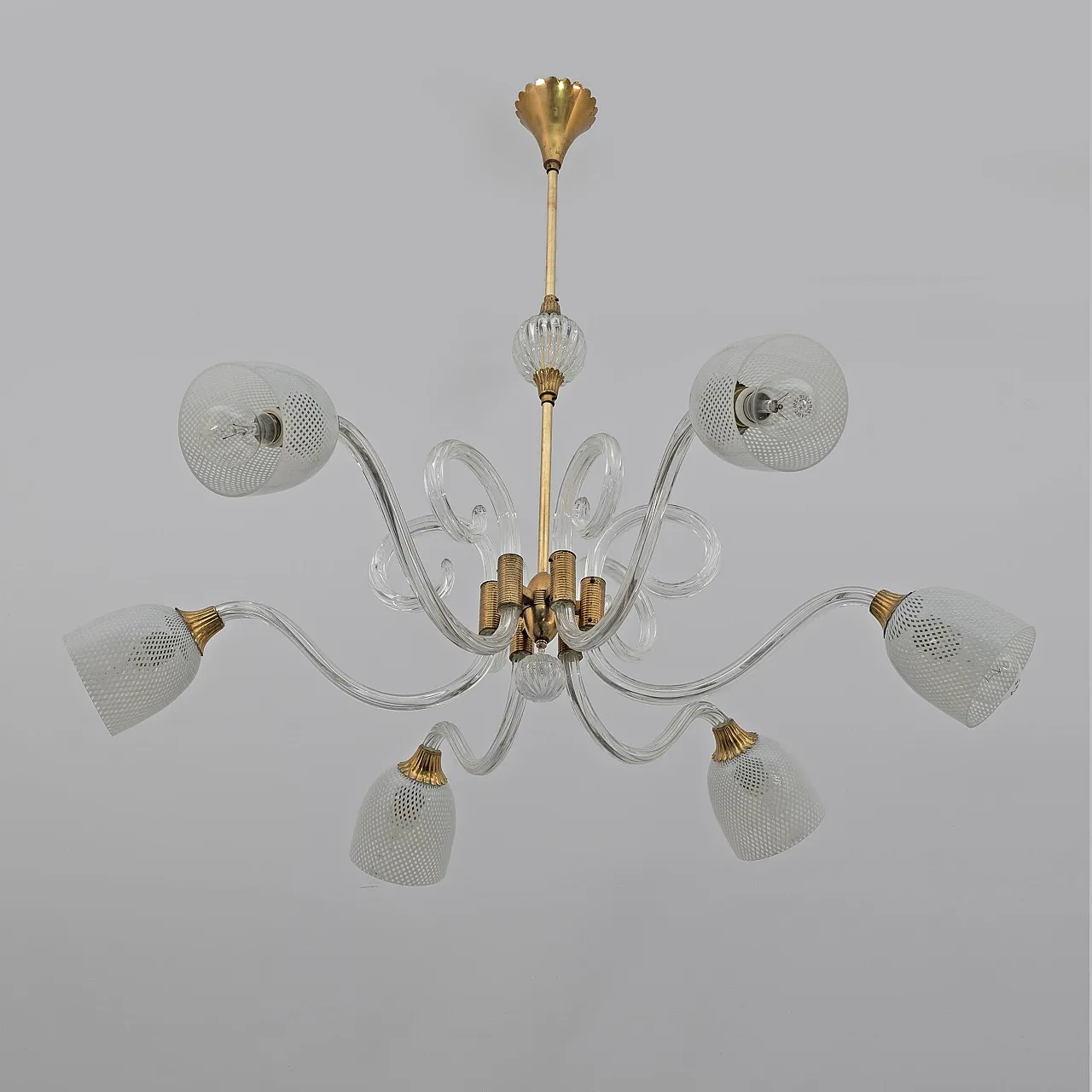 Murano glass and brass chandelier by Ercole Barovier, 1930s 4