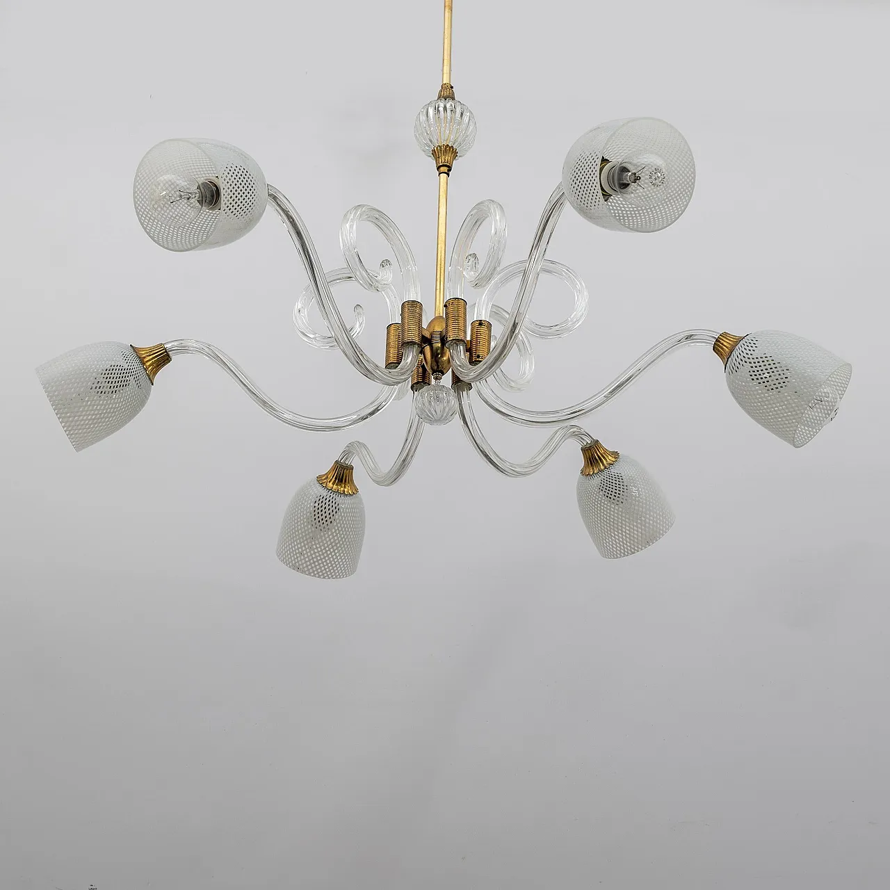 Murano glass and brass chandelier by Ercole Barovier, 1930s 5