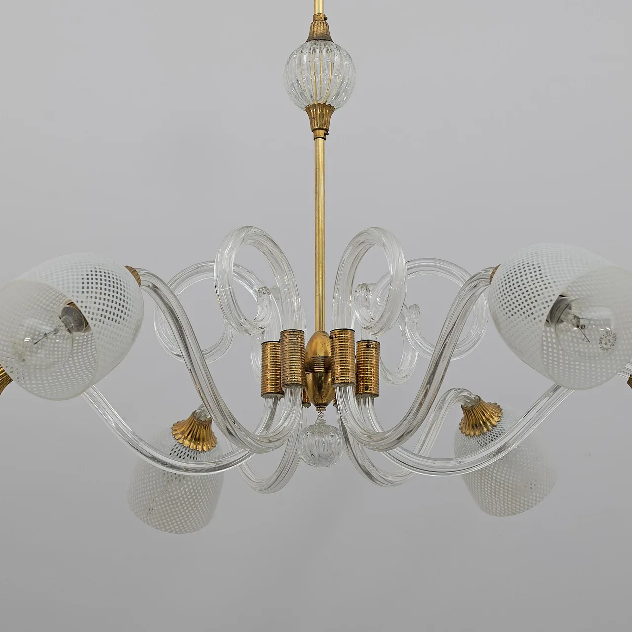 Murano glass and brass chandelier by Ercole Barovier, 1930s 7