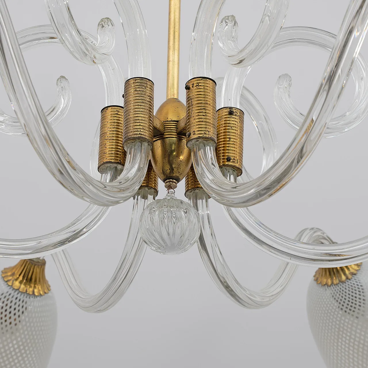 Murano glass and brass chandelier by Ercole Barovier, 1930s 8