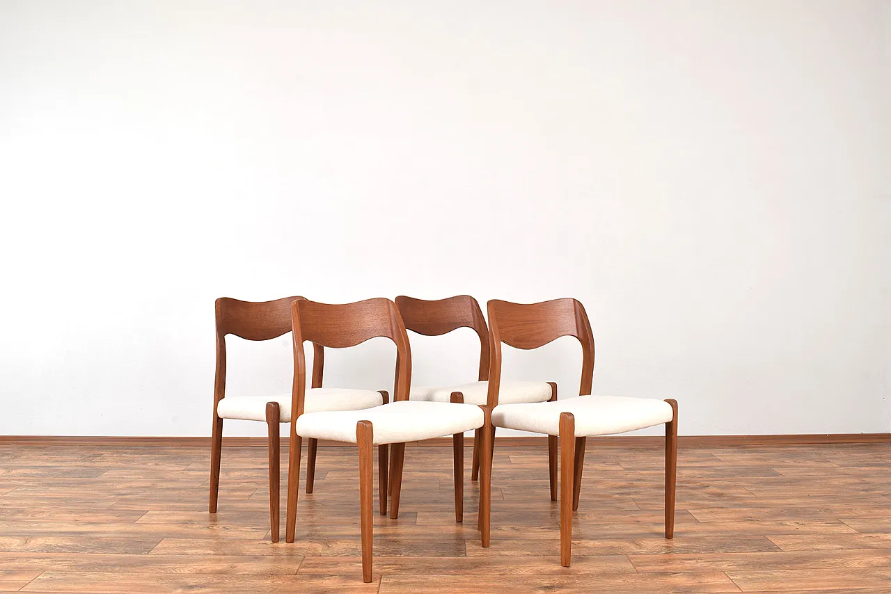 4 model 71 chairs in teak by Niels Otto Møller for J.L. Møllers, 60s 1