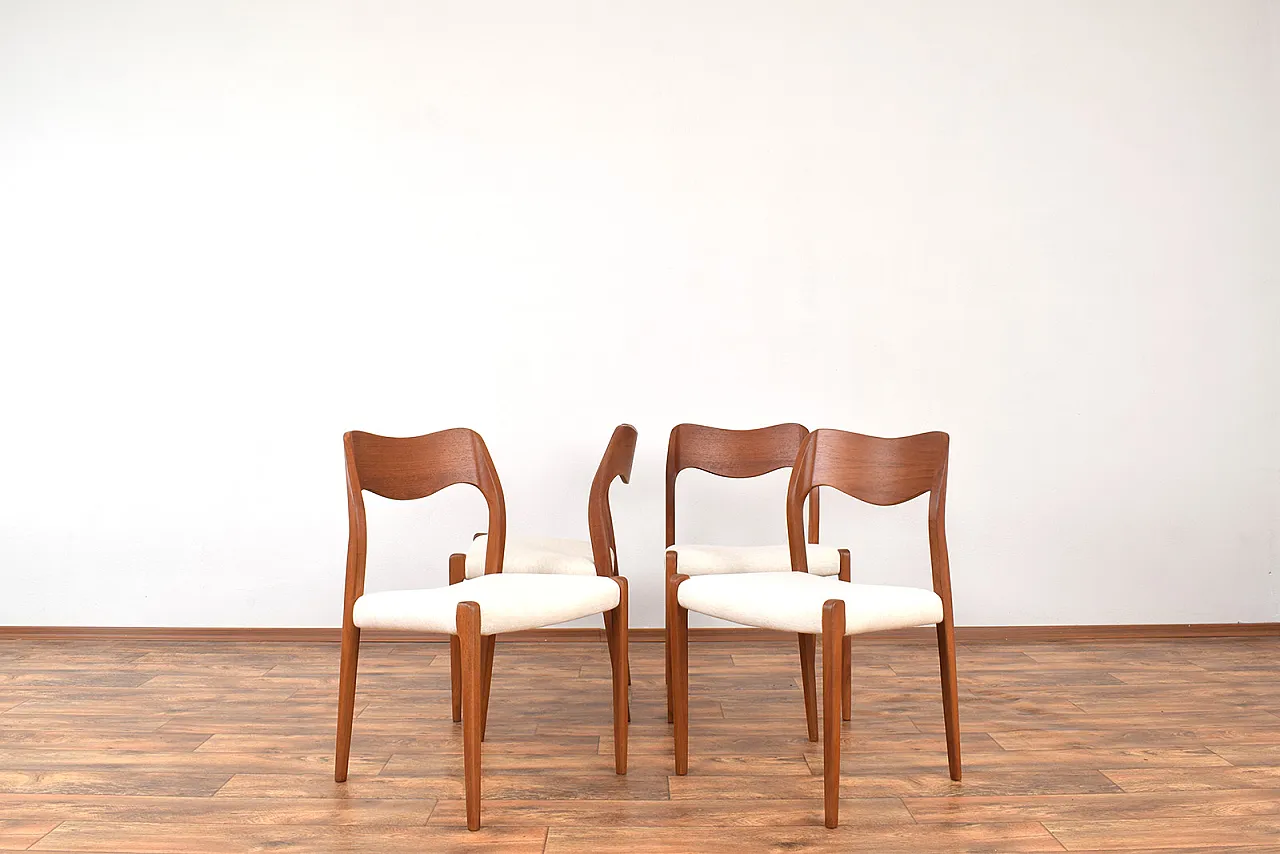 4 model 71 chairs in teak by Niels Otto Møller for J.L. Møllers, 60s 2