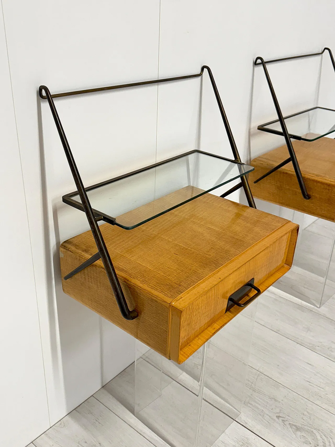 Pair of hanging nightstands by Silvio Cavatorta, 1950s 7