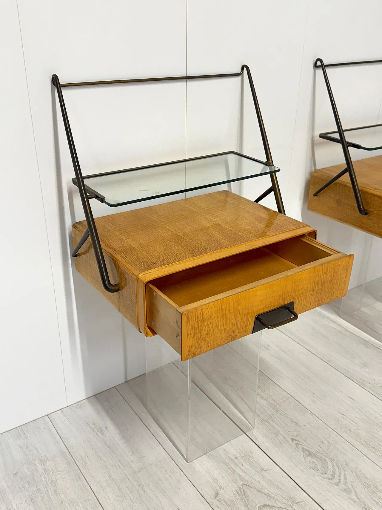 Pair of hanging nightstands by Silvio Cavatorta, 1950s 8