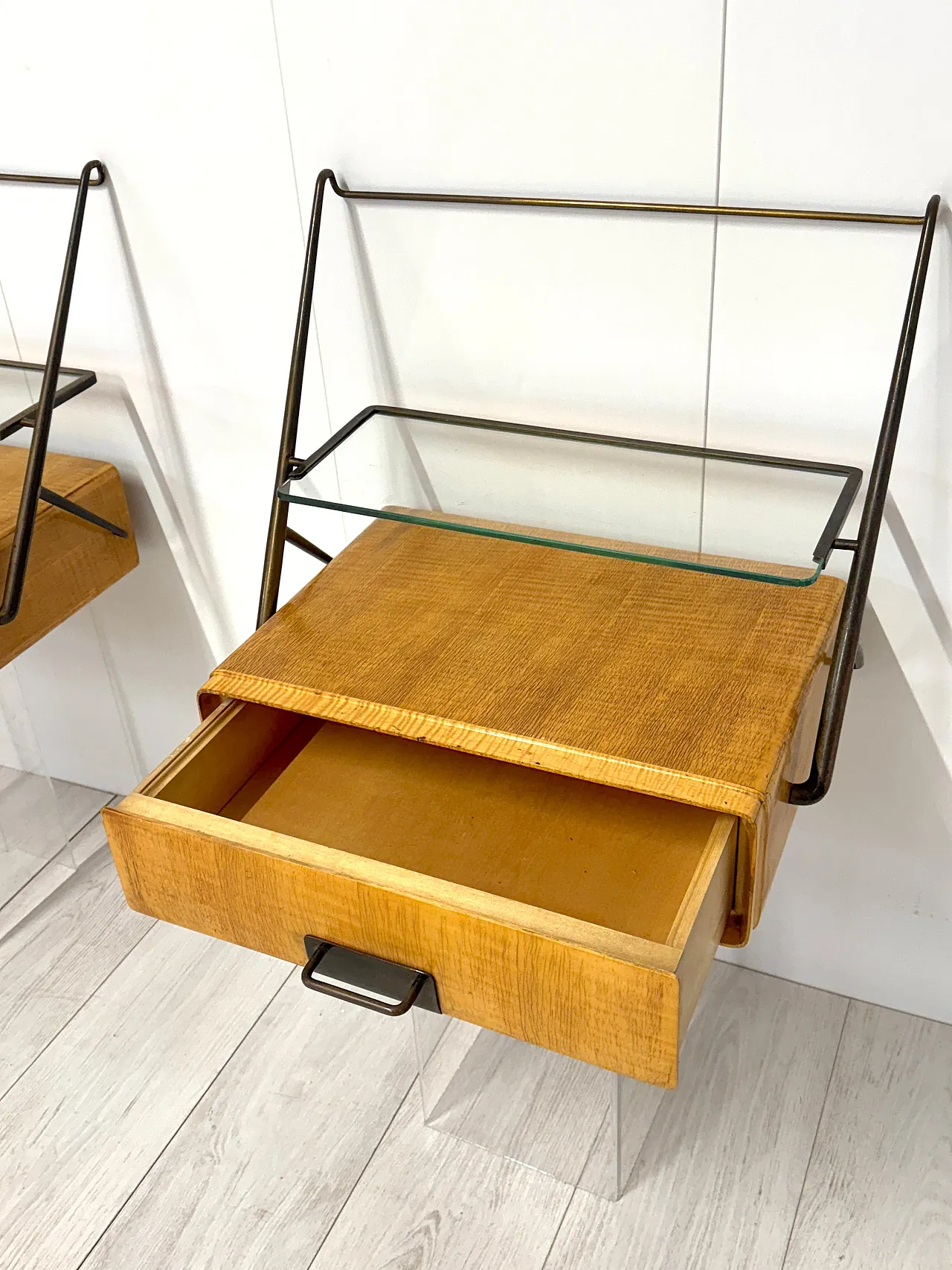 Pair of hanging nightstands by Silvio Cavatorta, 1950s 10