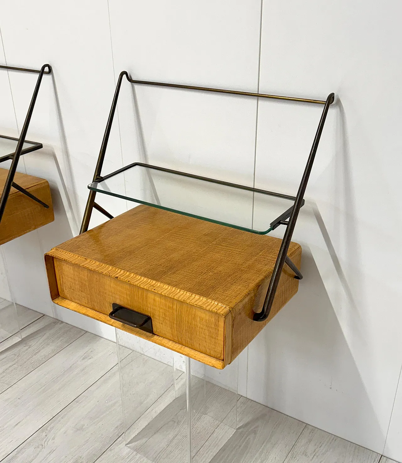 Pair of hanging nightstands by Silvio Cavatorta, 1950s 11