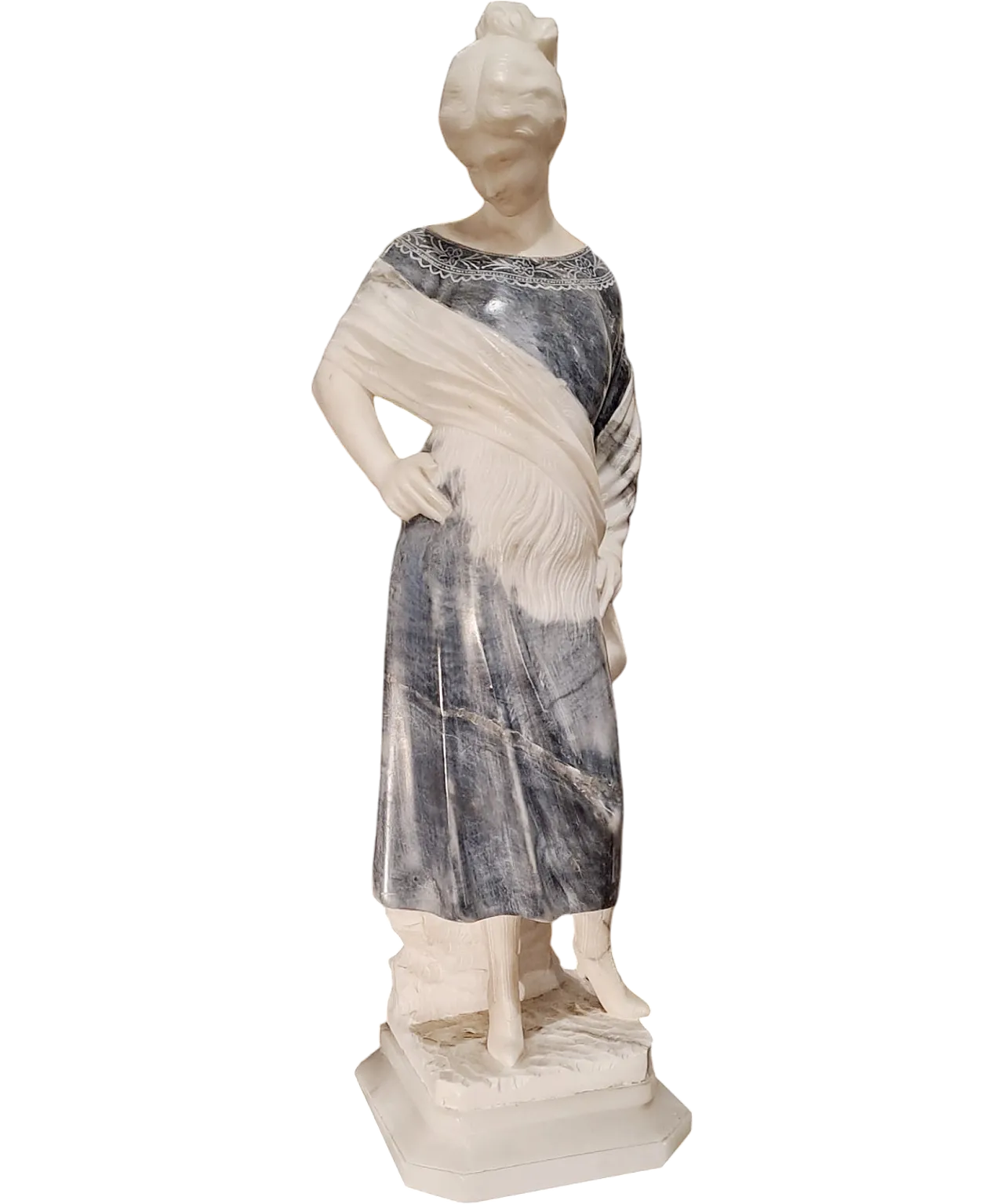 Guglielmo Pugi, Sculpture of a young woman white and gray marble, 19th 11