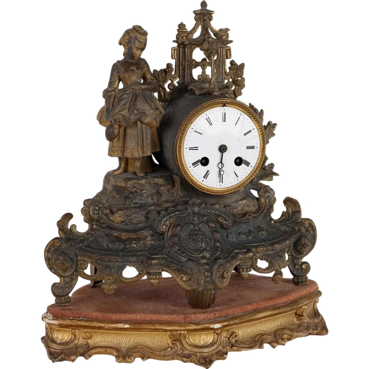 Antique Mantel Clock Gilded Antimony France XIX Century 11