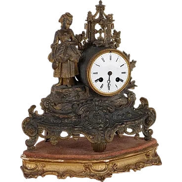 Antique Mantel Clock Gilded Antimony France XIX Century