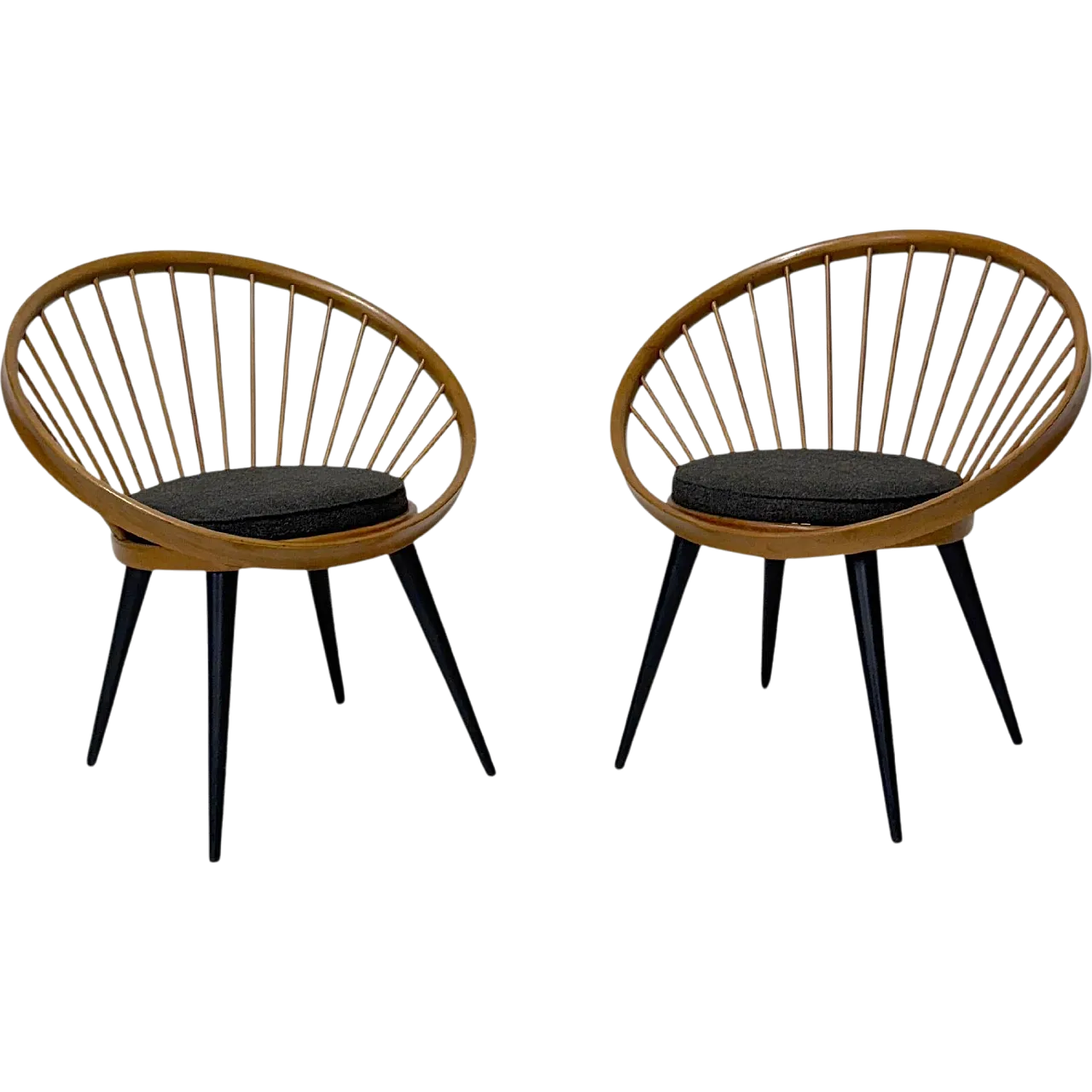 Pair of Circle Chairs by Yngve Ekstrom, 1950s 12