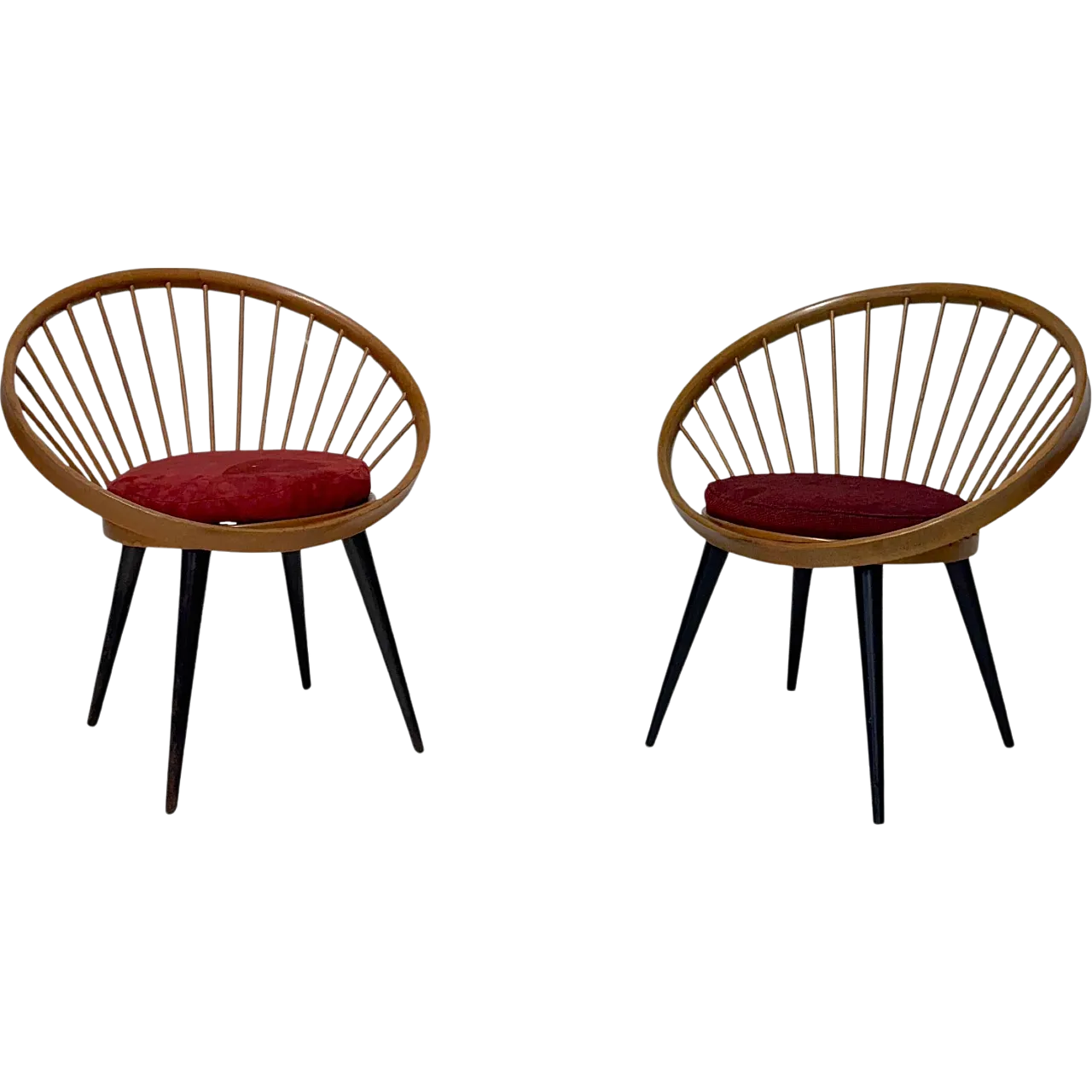 Pair of Circle Chairs by Yngve Ekstrom, 1950s 9