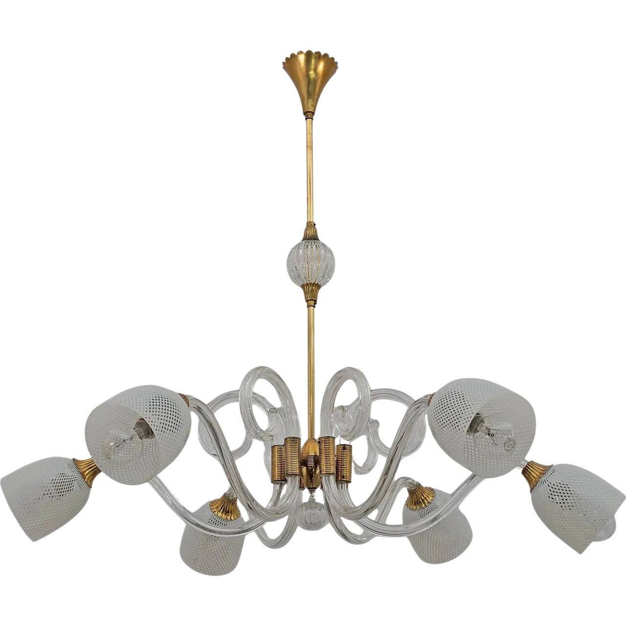 Murano glass and brass chandelier by Ercole Barovier, 1930s 10