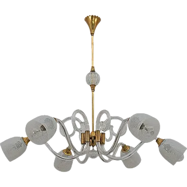 Murano glass and brass chandelier by Ercole Barovier, 1930s