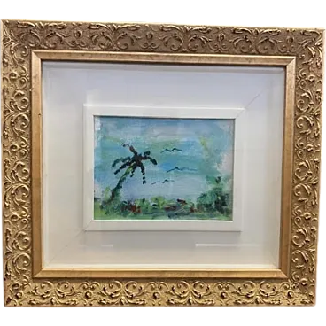 Framed oil on canvas landscape by Ernesto Treccani, 20th century