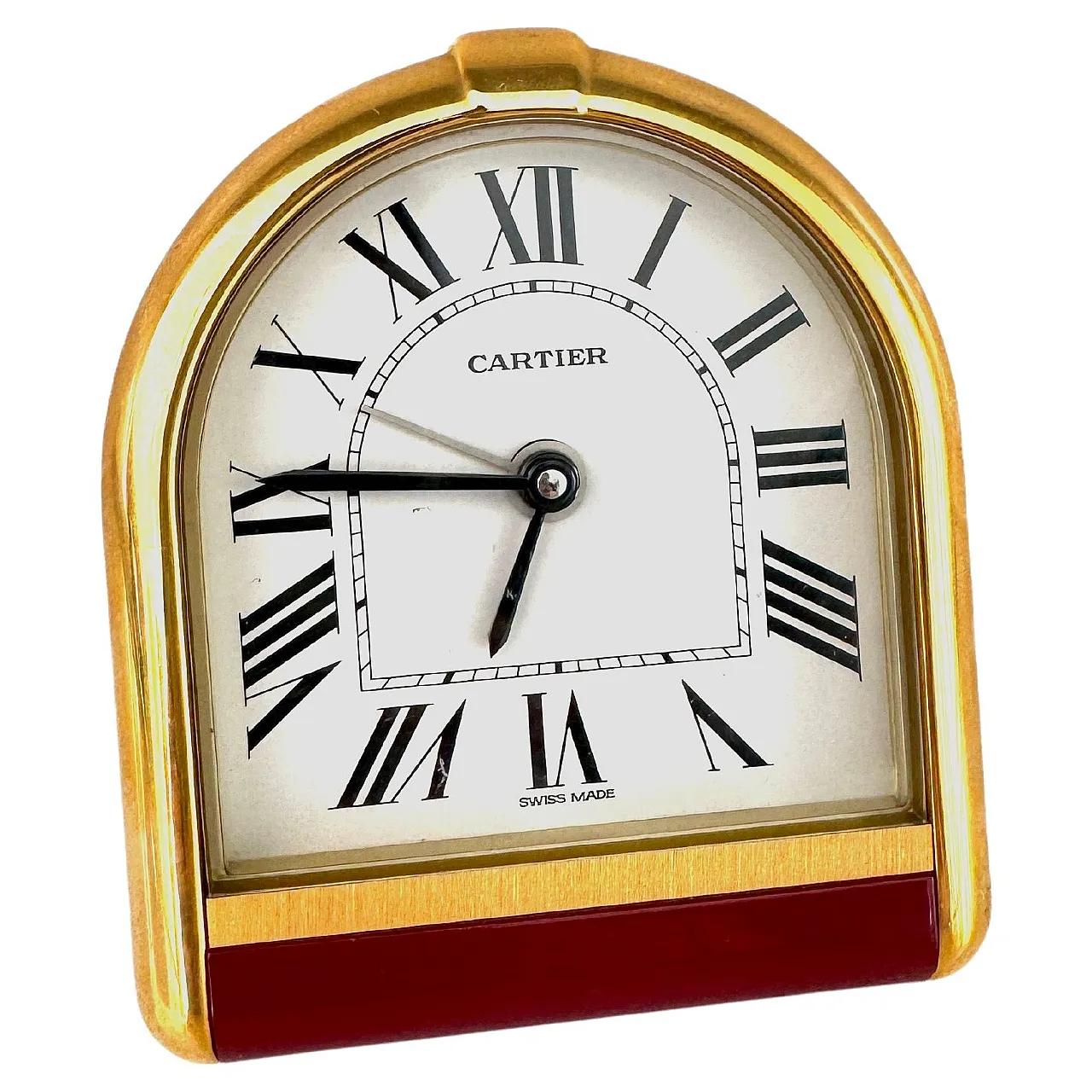 Cartier, gilt brass table alarm clock, quartz, 1990s 1