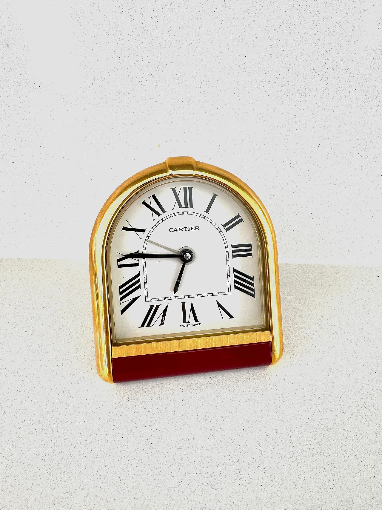 Cartier, gilt brass table alarm clock, quartz, 1990s 2