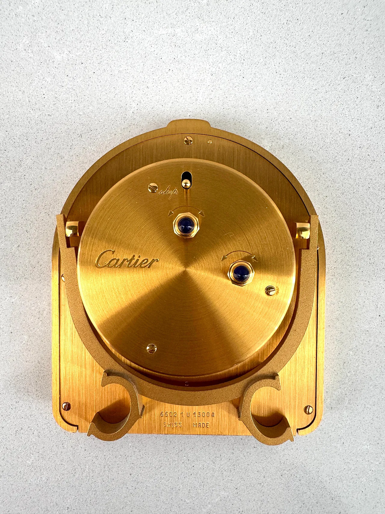 Cartier, gilt brass table alarm clock, quartz, 1990s 5