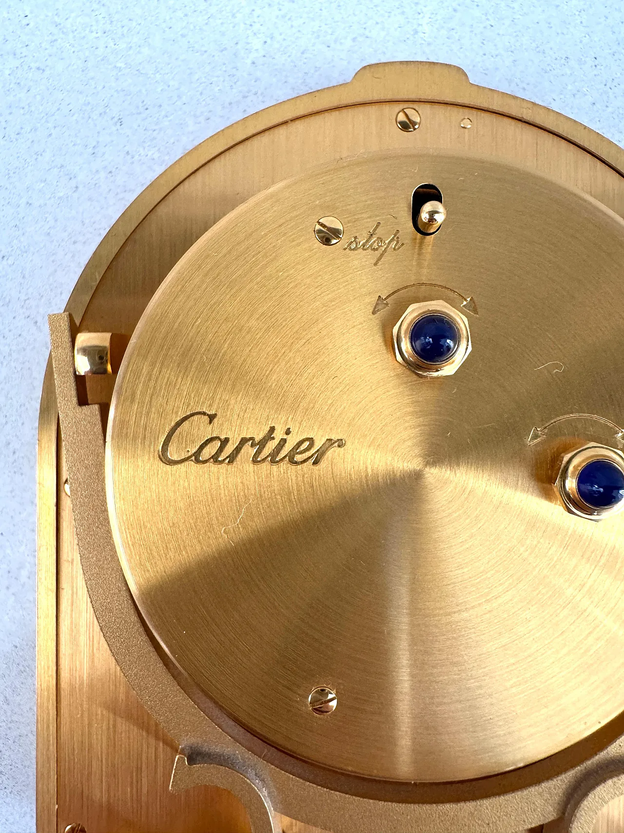 Cartier, gilt brass table alarm clock, quartz, 1990s 7