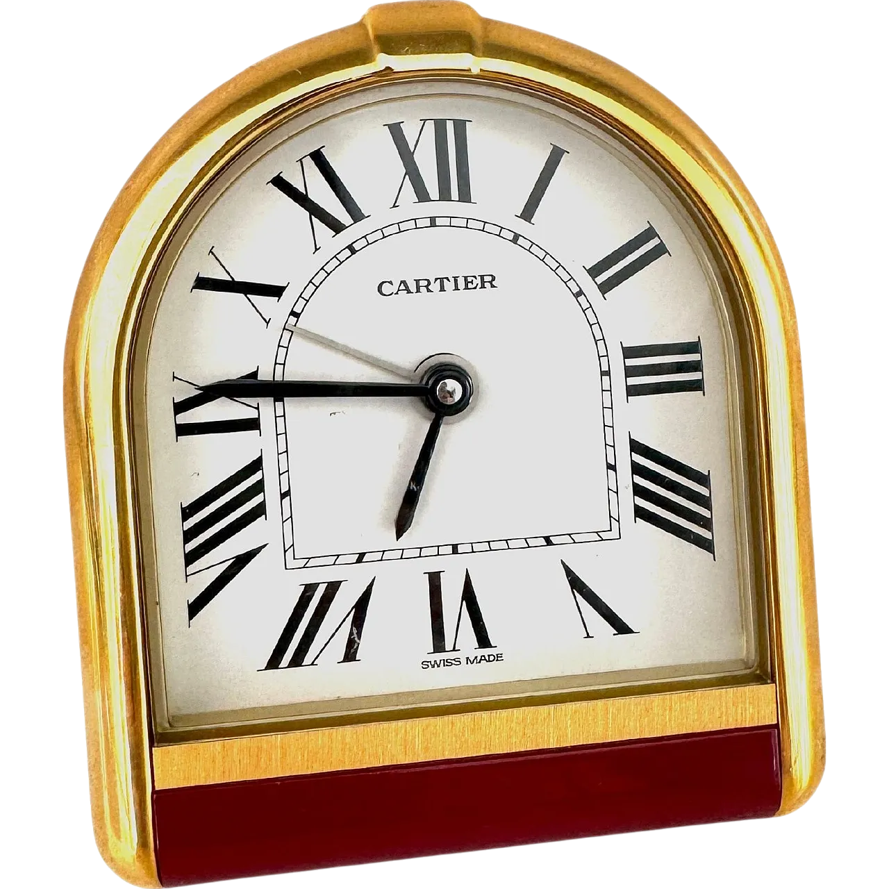 Cartier, gilt brass table alarm clock, quartz, 1990s 9