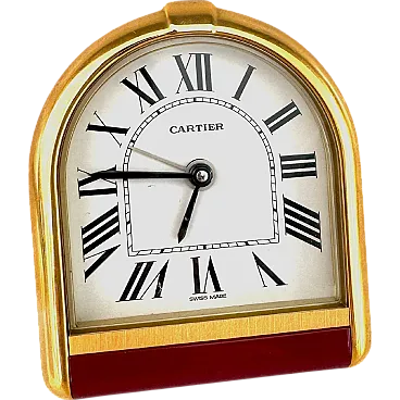 Cartier, gilt brass table alarm clock, quartz, 1990s