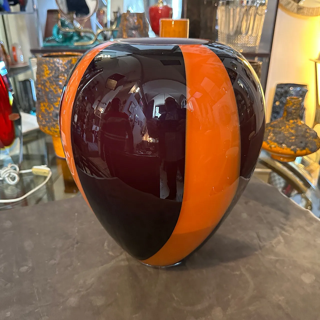 Tall Murano glass vase, purple and orange, 1970s 2