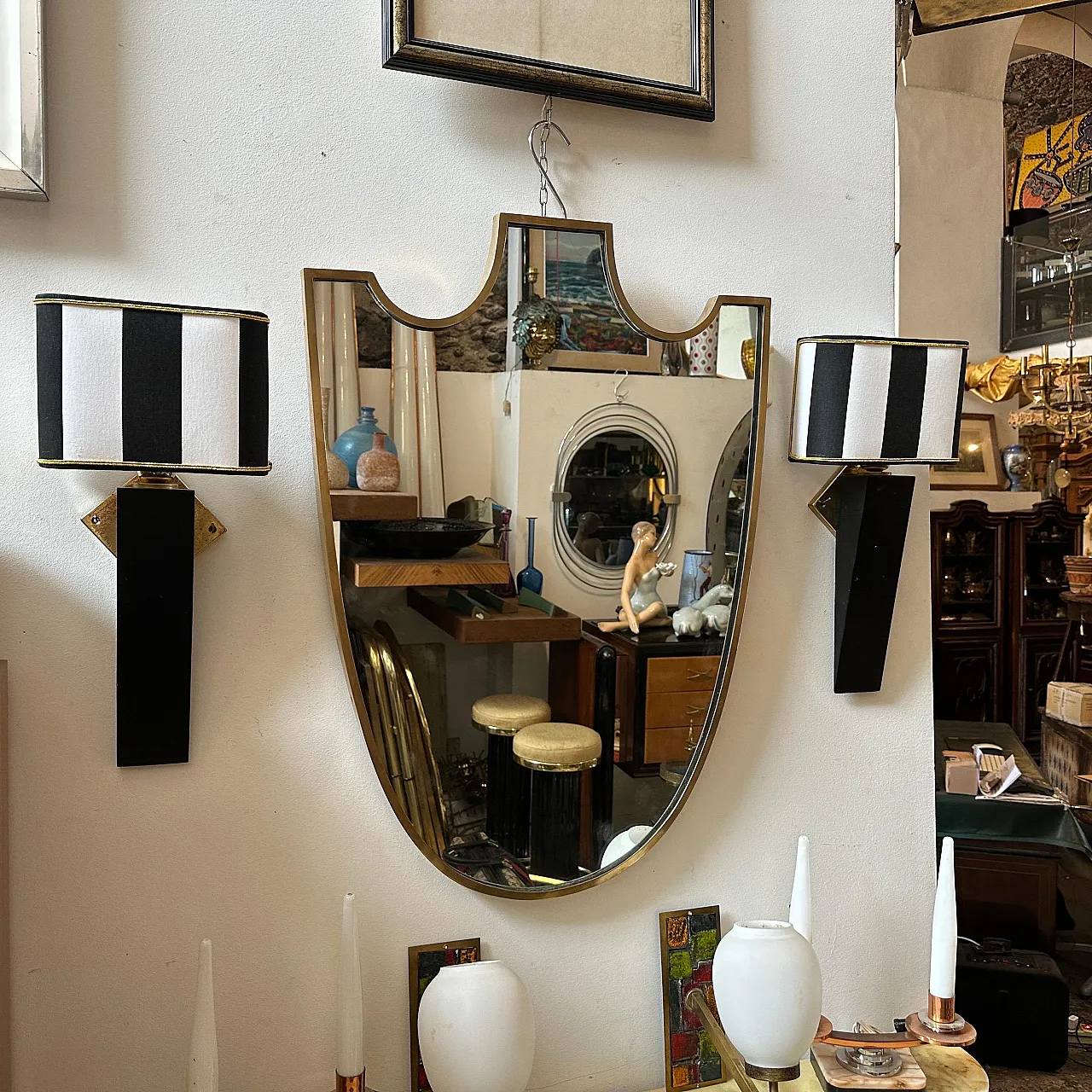 Art Deco style wood and brass wall lamp, 1980s 6