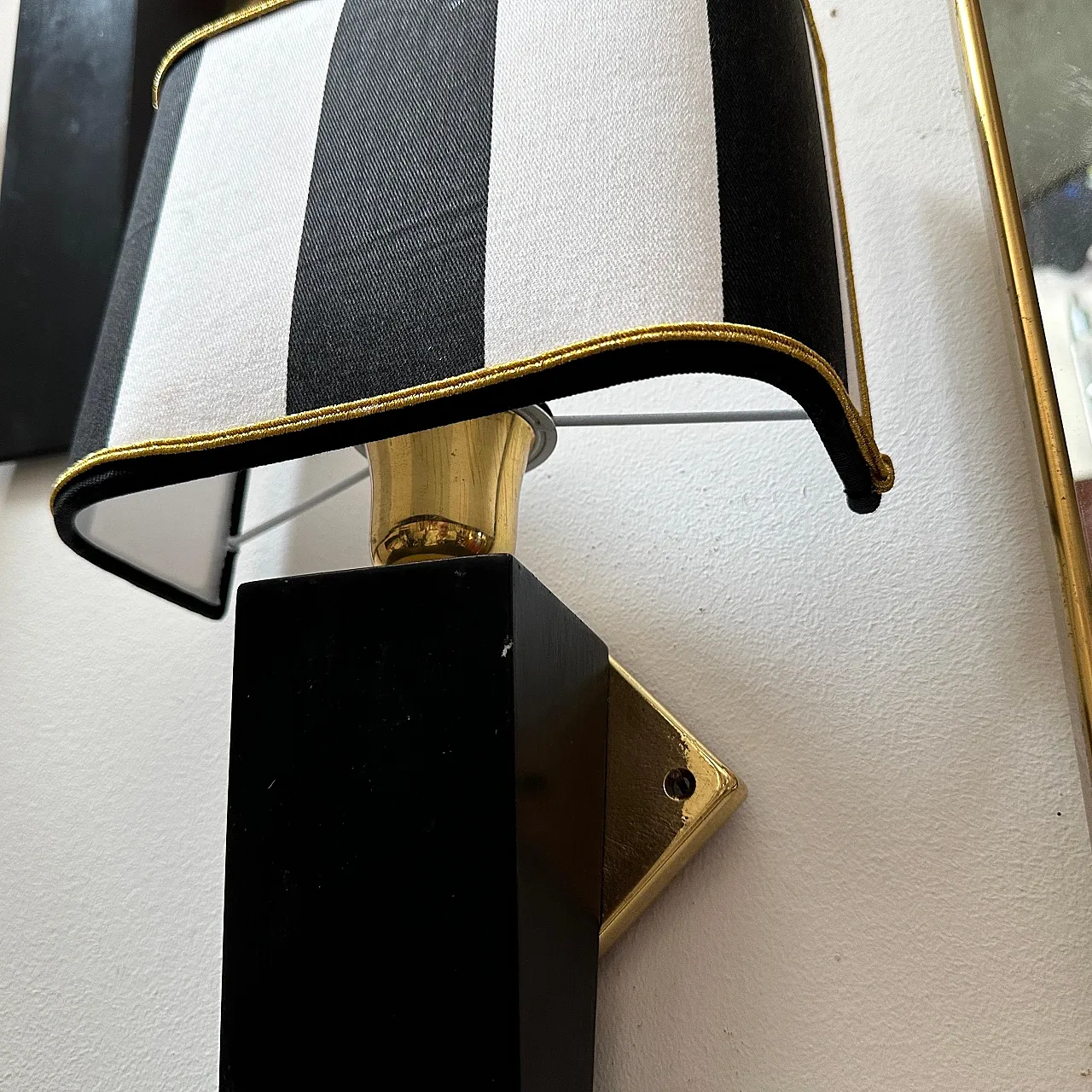 Art Deco style wood and brass wall lamp, 1980s 8