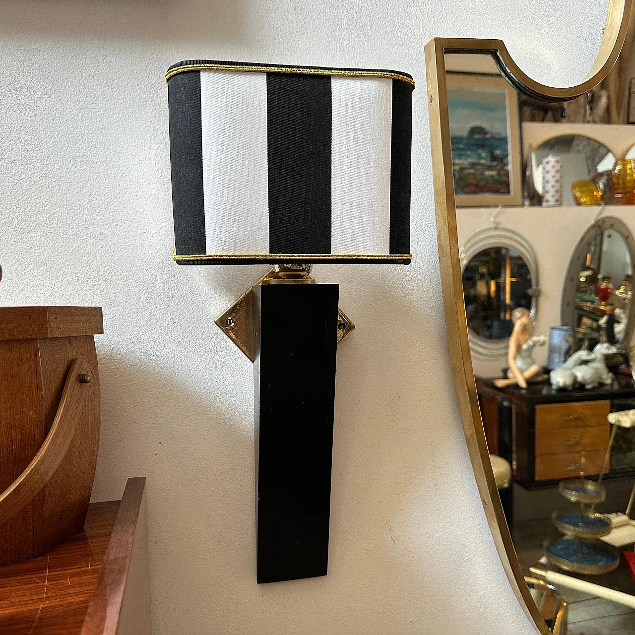 Art Deco style wood and brass wall lamp, 1980s 9