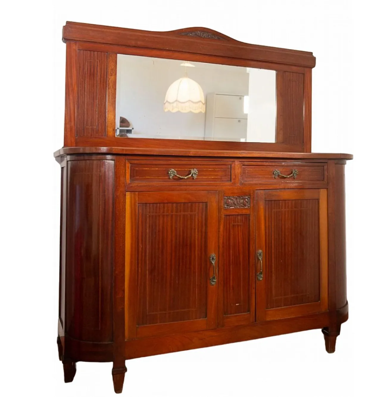 Credenza Liberty in noce impiallacciato con specchio, anni ‘30 10