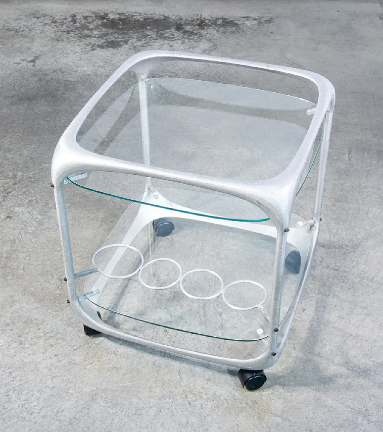 Aluminum and glass bar cart by Renzo Burchiellaro, 1970s 1