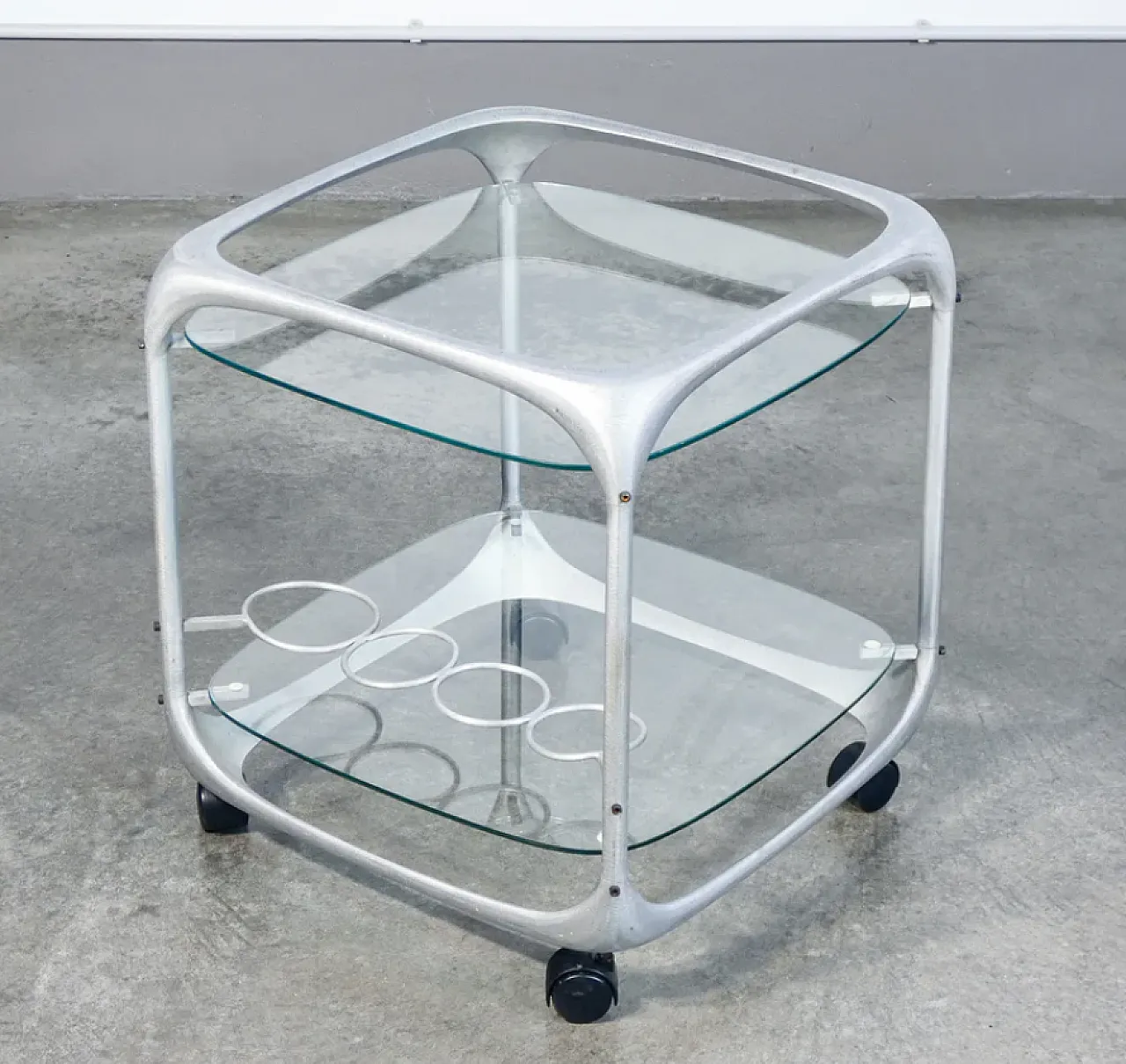 Aluminum and glass bar cart by Renzo Burchiellaro, 1970s 2