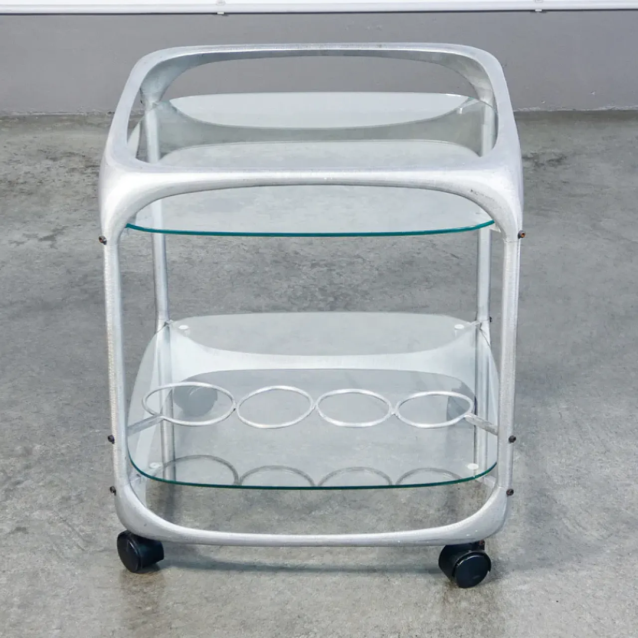 Aluminum and glass bar cart by Renzo Burchiellaro, 1970s 3