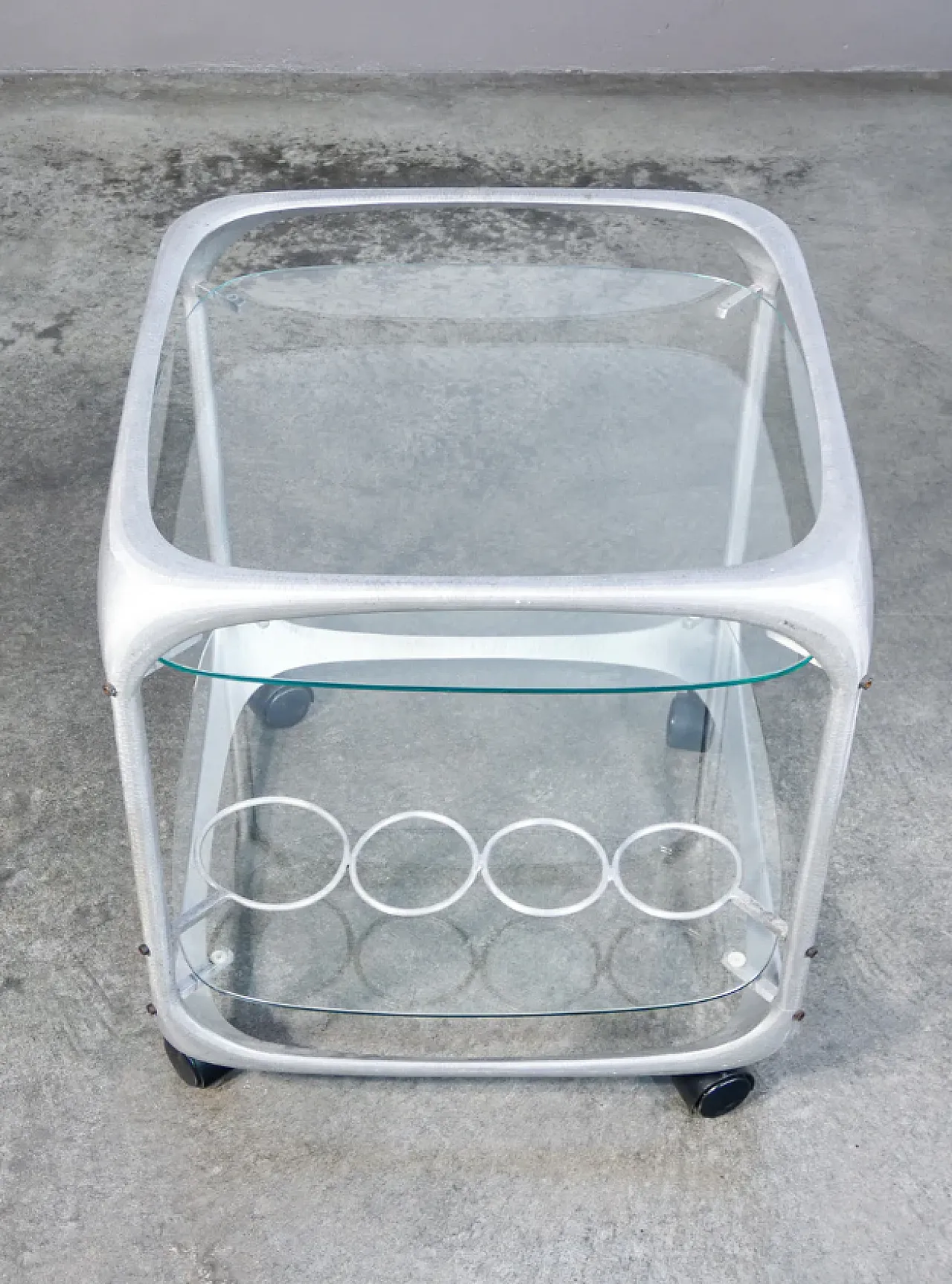 Aluminum and glass bar cart by Renzo Burchiellaro, 1970s 4