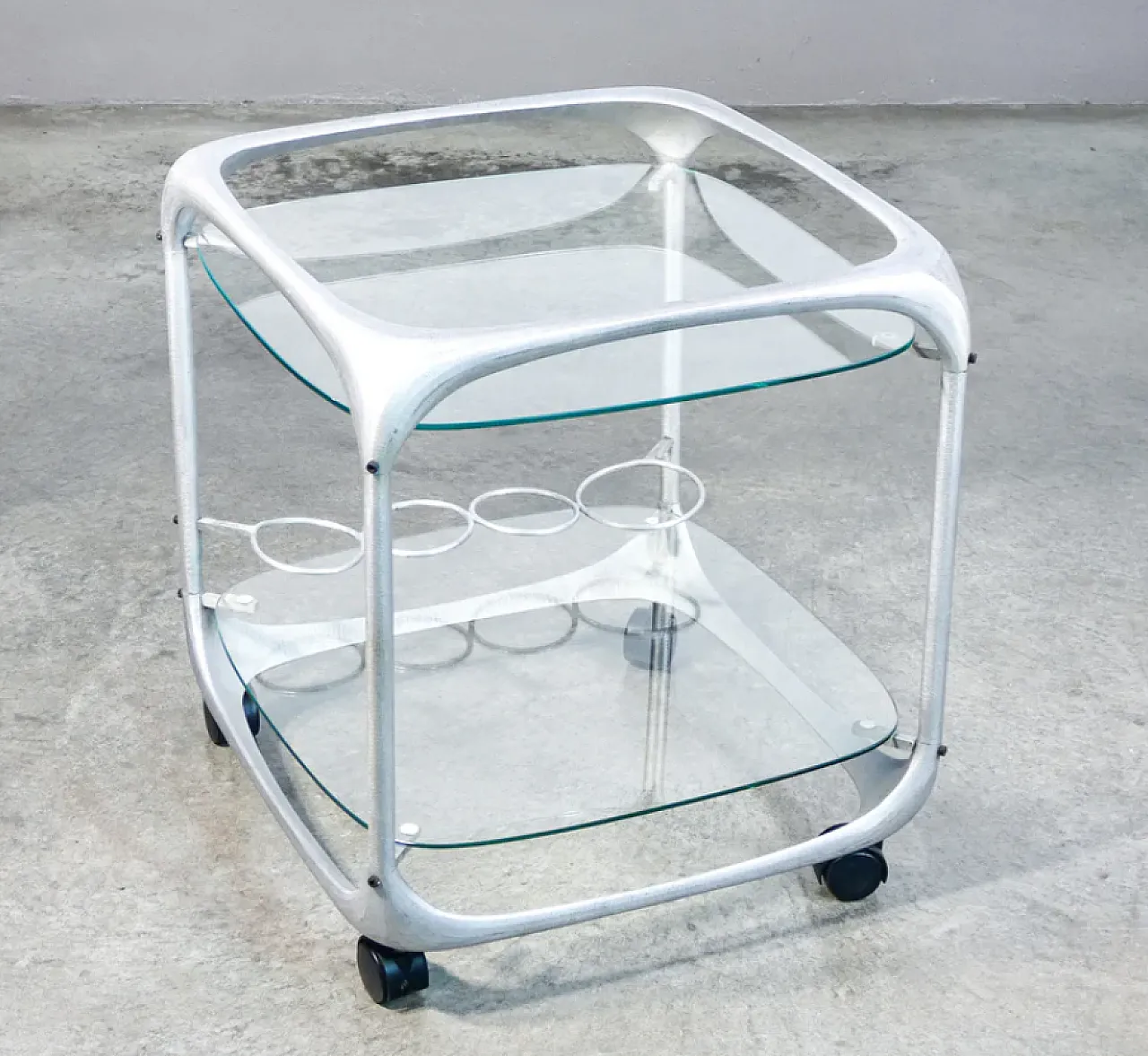 Aluminum and glass bar cart by Renzo Burchiellaro, 1970s 5