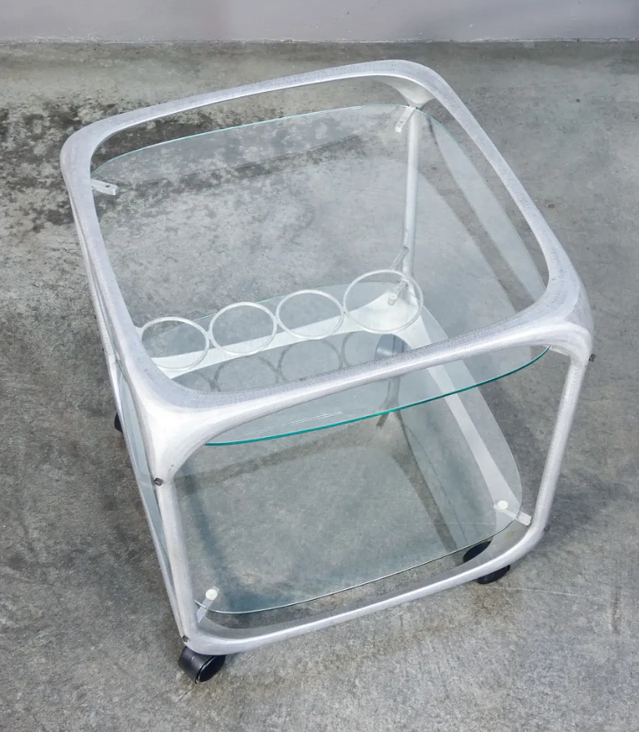 Aluminum and glass bar cart by Renzo Burchiellaro, 1970s 6