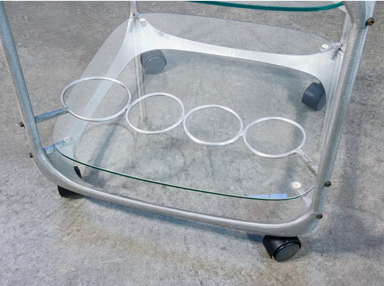 Aluminum and glass bar cart by Renzo Burchiellaro, 1970s 7